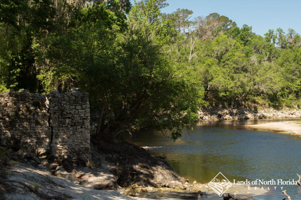 Corner of old bath house, looking out into the Suwannee River.